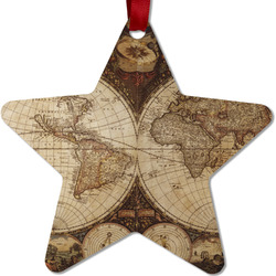 Vintage World Map Metal Star Ornament - Double Sided