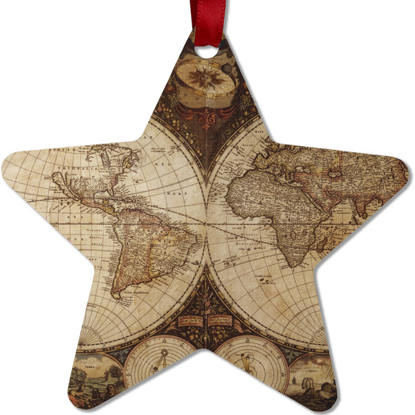 Custom Vintage World Map Metal Star Ornament - Double Sided