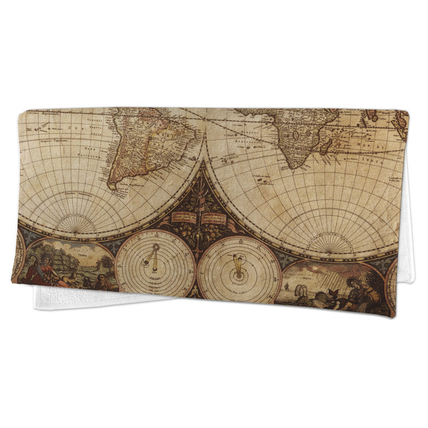 Vintage World Map Microfiber Dish Rag - FOLDED (half)