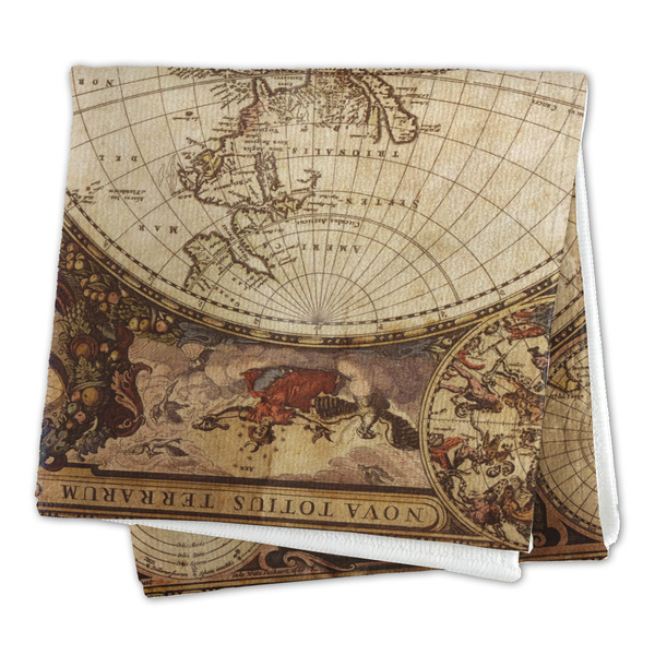 Vintage World Map Microfiber Dish Rag - FOLDED (square)