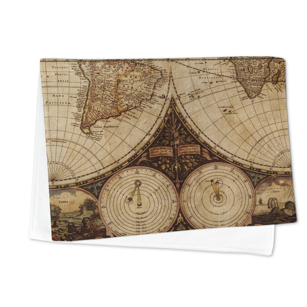 Vintage World Map Microfiber Dish Towel - FOLDED HALF