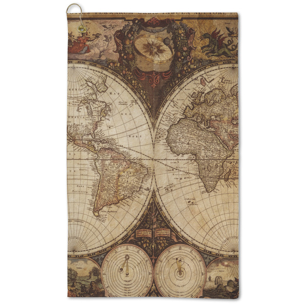Custom Vintage World Map Microfiber Golf Towel - Large