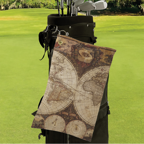Vintage World Map Microfiber Golf Towels - Small - LIFESTYLE