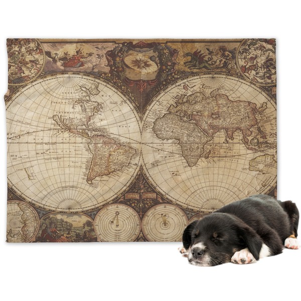 Custom Vintage World Map Dog Blanket - Large