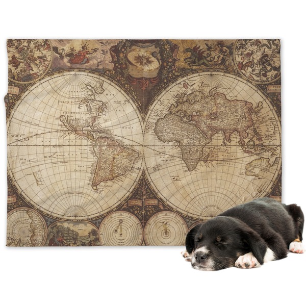 Custom Vintage World Map Dog Blanket - Regular
