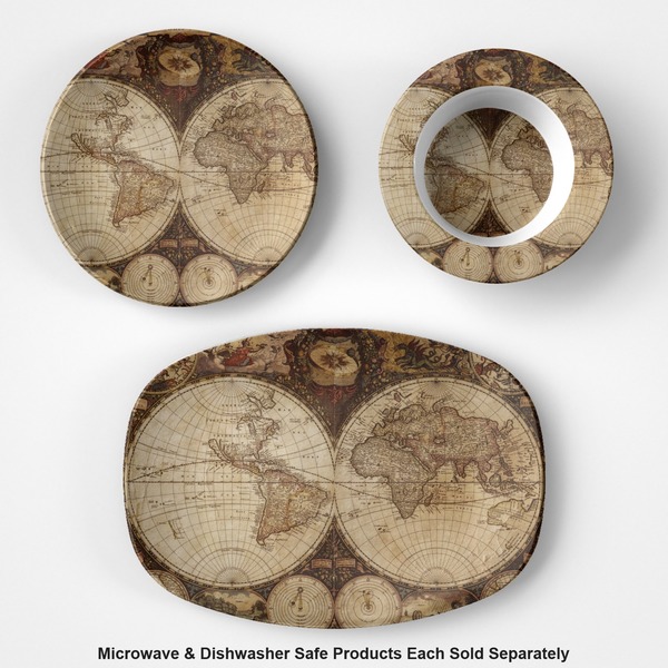 Vintage World Map Microwave & Dishwasher Safe CP Plastic Dishware - Group