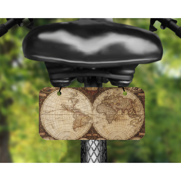 Vintage World Map Mini License Plate on Bicycle - LIFESTYLE Two holes
