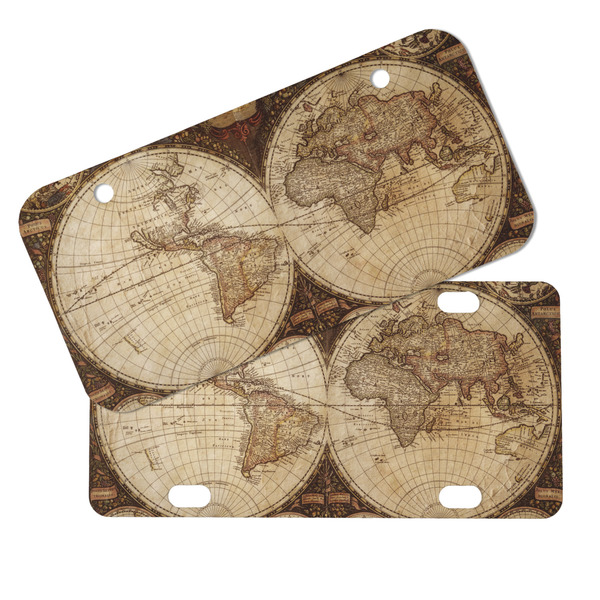 Vintage World Map Mini License Plates - MAIN (4 and 2 Holes)