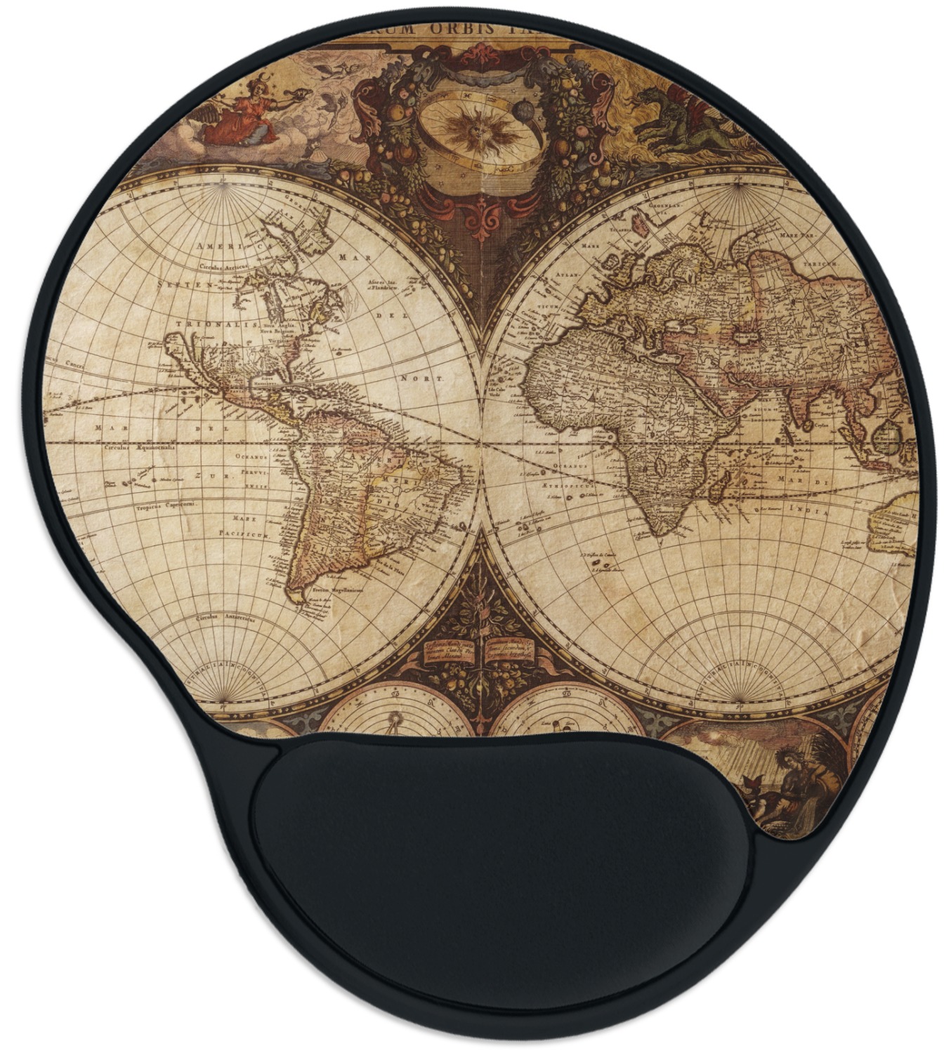 Custom Vintage World Map Mouse Pad with Wrist Support YouCustomizeIt