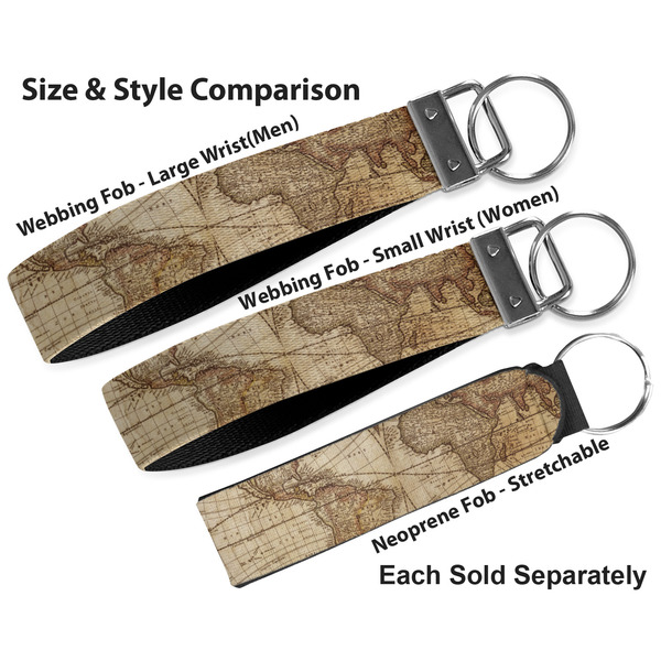 Vintage World Map Multiple Key Ring comparison sizes