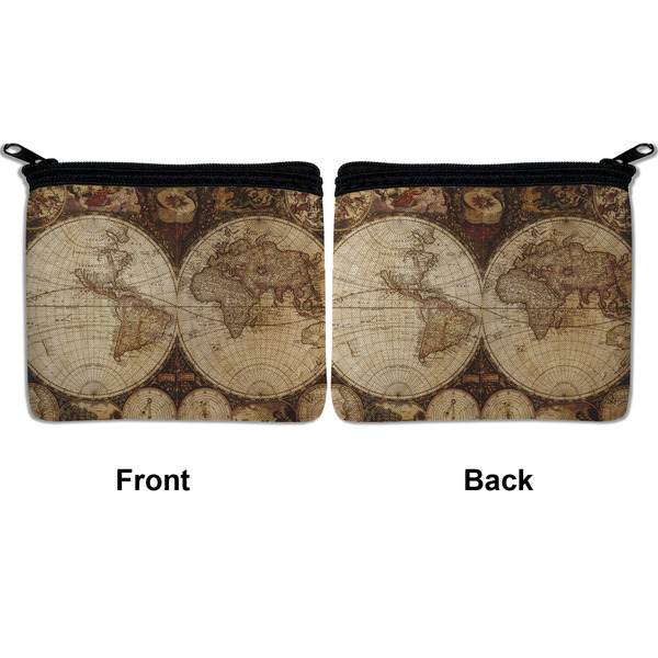 Vintage World Map Neoprene Coin Purse - Front & Back (APPROVAL)