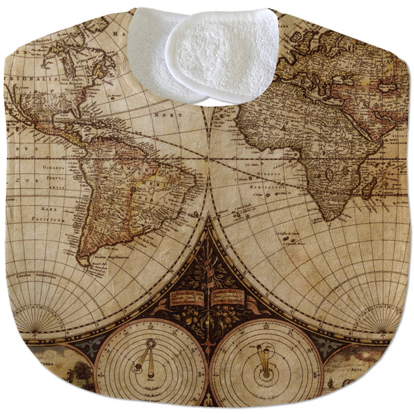 Vintage World Map New Baby Bib - Closed and Folded