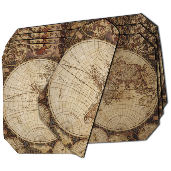 Custom Vintage World Map Dining Table Mat - Octagon - Set of 4 (Double-SIded)