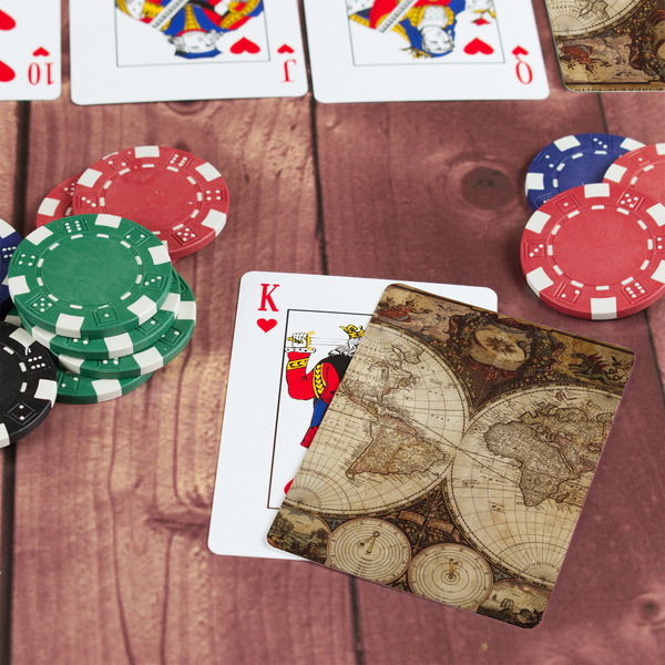 Vintage World Map On Table with Poker Chips