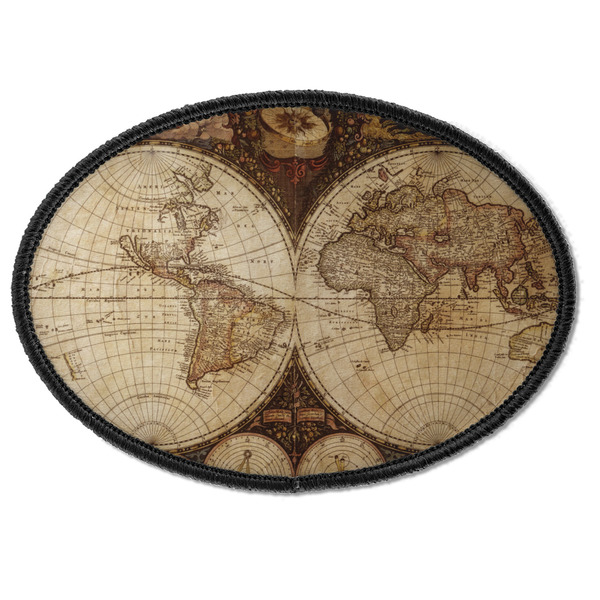 Custom Vintage World Map Iron On Oval Patch