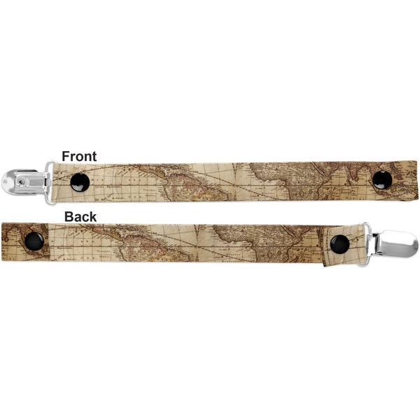 Vintage World Map Pacifier Clip - Front and Back