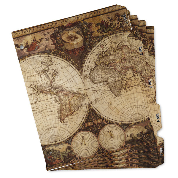 Custom Vintage World Map Binder Tab Divider - Set of 5