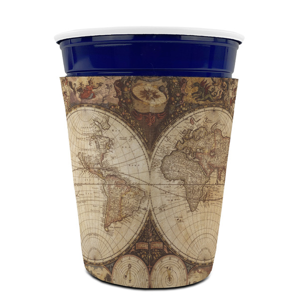Vintage World Map Party Cup Sleeves - without bottom - FRONT (on cup)