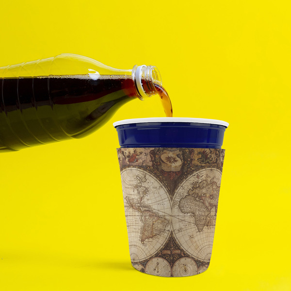 Vintage World Map Party Cup Sleeves - without bottom - Lifestyle