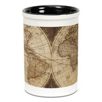 Vintage World Map Ceramic Pencil Holders - Black