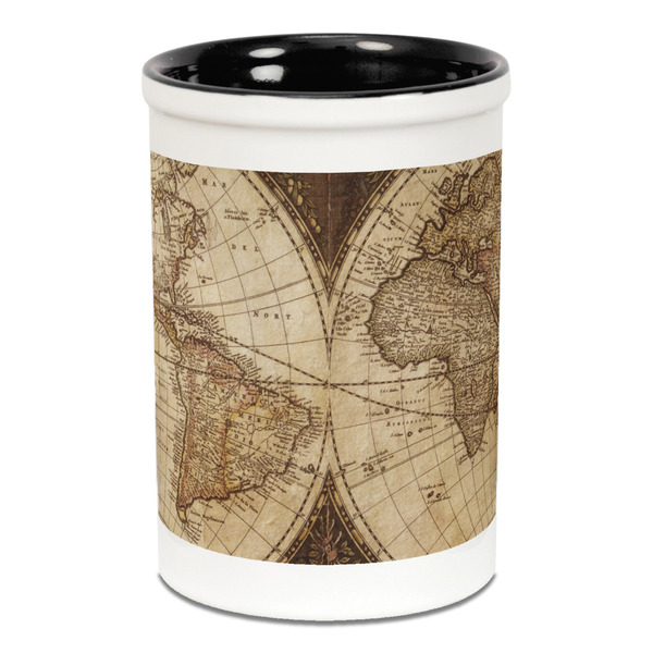 Vintage World Map Pencil Holder - Black