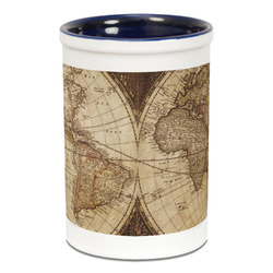 Vintage World Map Ceramic Pencil Holders - Blue