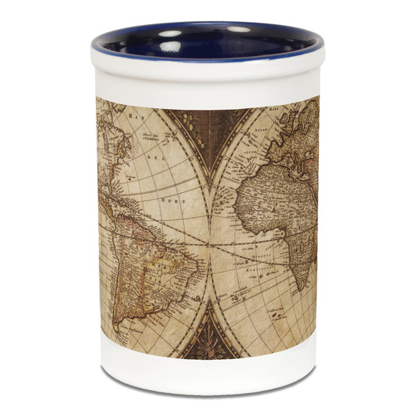 Vintage World Map Pencil Holder - Blue