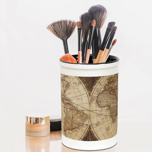 Vintage World Map Pencil Holder - LIFESTYLE makeup