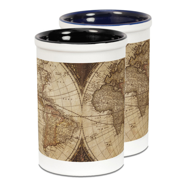 Custom Vintage World Map Ceramic Pencil Holder - Large