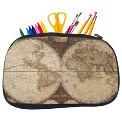 Vintage World Map Neoprene Pencil Case - Medium