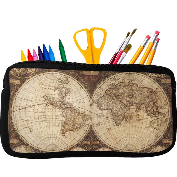 Custom Vintage World Map Neoprene Pencil Case
