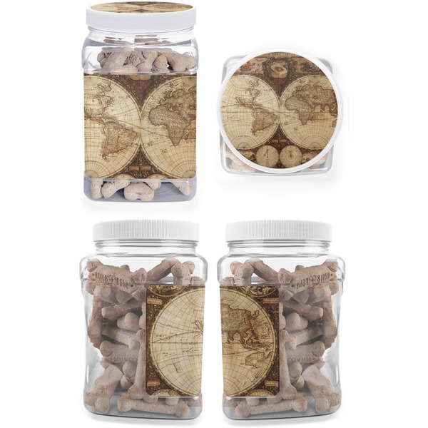 Vintage World Map Pet Treat Jar - Multiple Angles