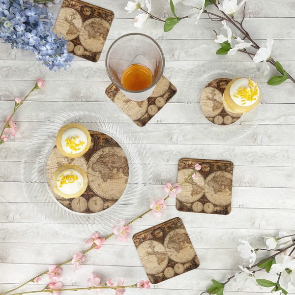 Vintage World Map Plastic Party Appetizer & Dessert Plates - In Context