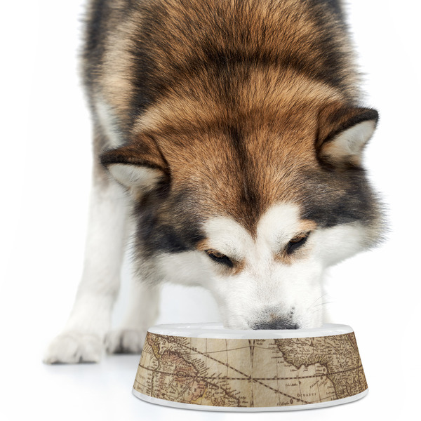 Vintage World Map Plastic Pet Bowls - Large - LIFESTYLE