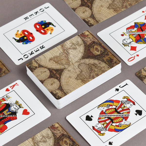 Vintage World Map Playing Cards - Front & Back View