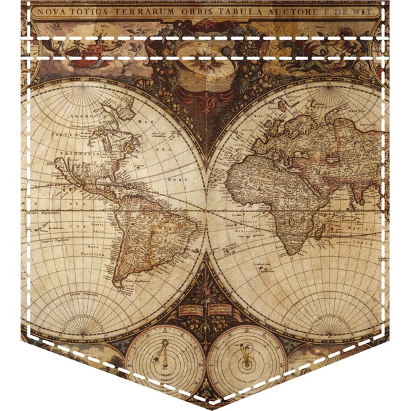 Custom Vintage World Map Iron On Faux Pocket