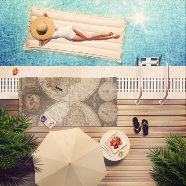 Vintage World Map Pool Towel Lifestyle