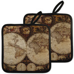 Vintage World Map Pot Holders - Set of 2