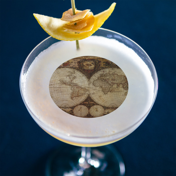 Vintage World Map Printed Drink Topper - Medium - In Context