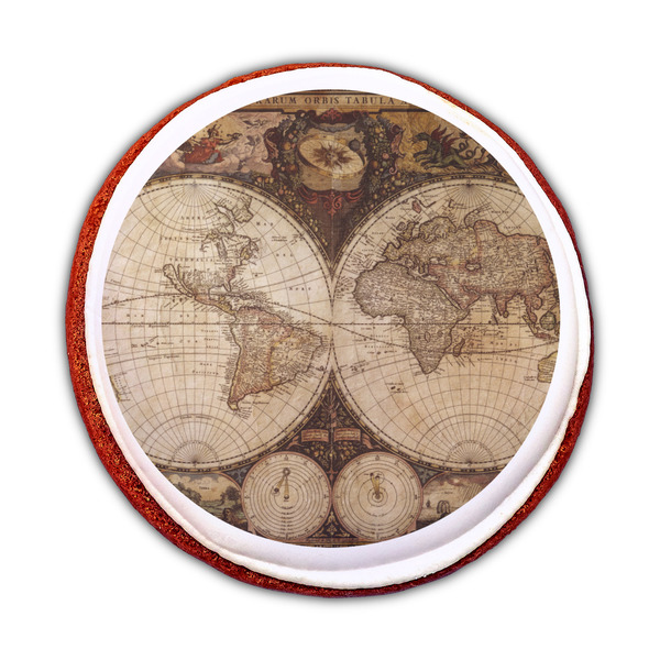 Vintage World Map Printed Icing Circle - Medium - On Cookie