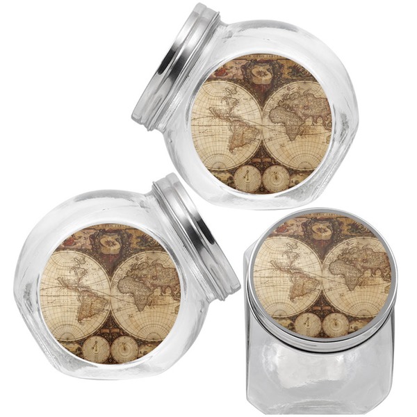 Vintage World Map Puppy Treat Jar - Top Left Right