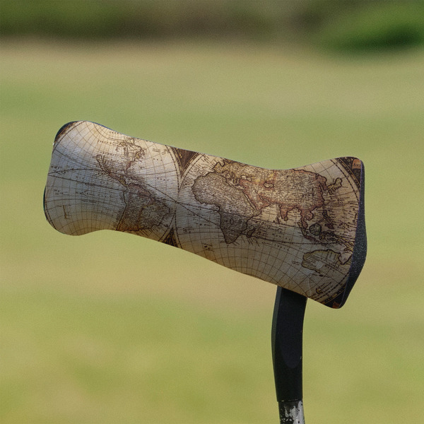 Vintage World Map Putter Cover - On Putter