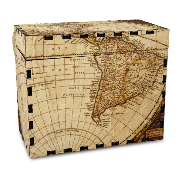 Custom Vintage World Map Wood Recipe Box - Full Color Print