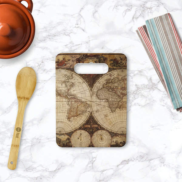 Vintage World Map Rectangle Trivet with Handle - LIFESTYLE