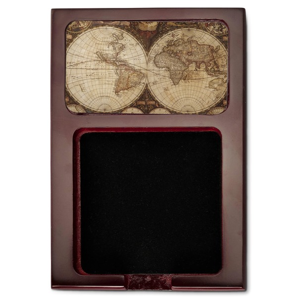Vintage World Map Red Mahogany Sticky Note Holder - Flat