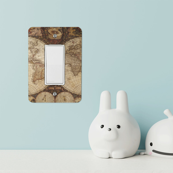 Vintage World Map Rocker Light Switch Covers - Single - IN CONTEXT