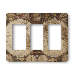 Vintage World Map Rocker Style Light Switch Cover - Three Switch