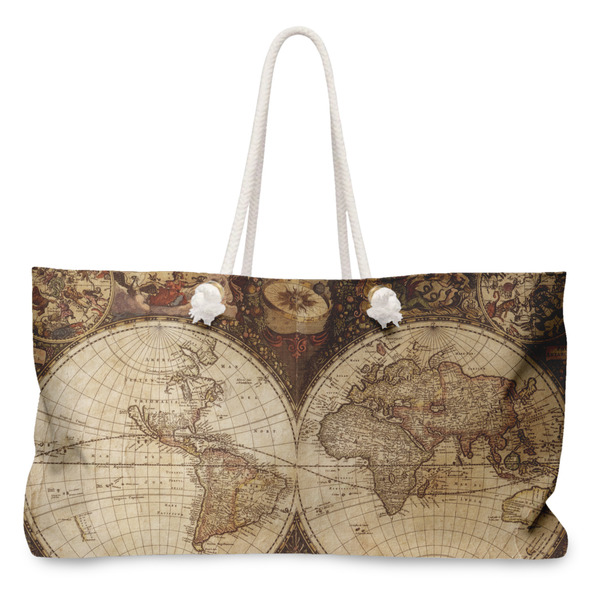 Custom Vintage World Map Large Tote Bag with Rope Handles