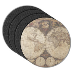 Vintage World Map Round Rubber Backed Coasters - Set of 4
