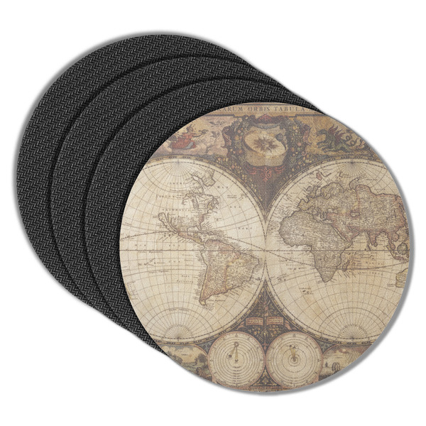 Custom Vintage World Map Round Rubber Backed Coasters - Set of 4